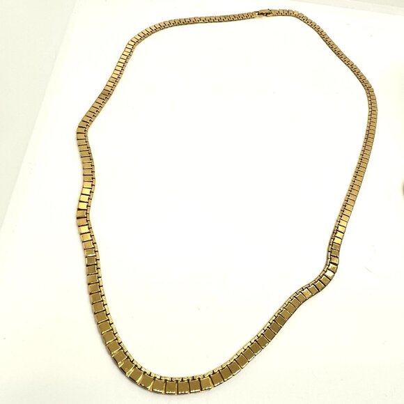 VINTAGE MONET NECKLACE GOLD TONE SQUARES COLLAR CHAIN SEGMENTED 80S SIGNED 1980S - Picture 11 of 13